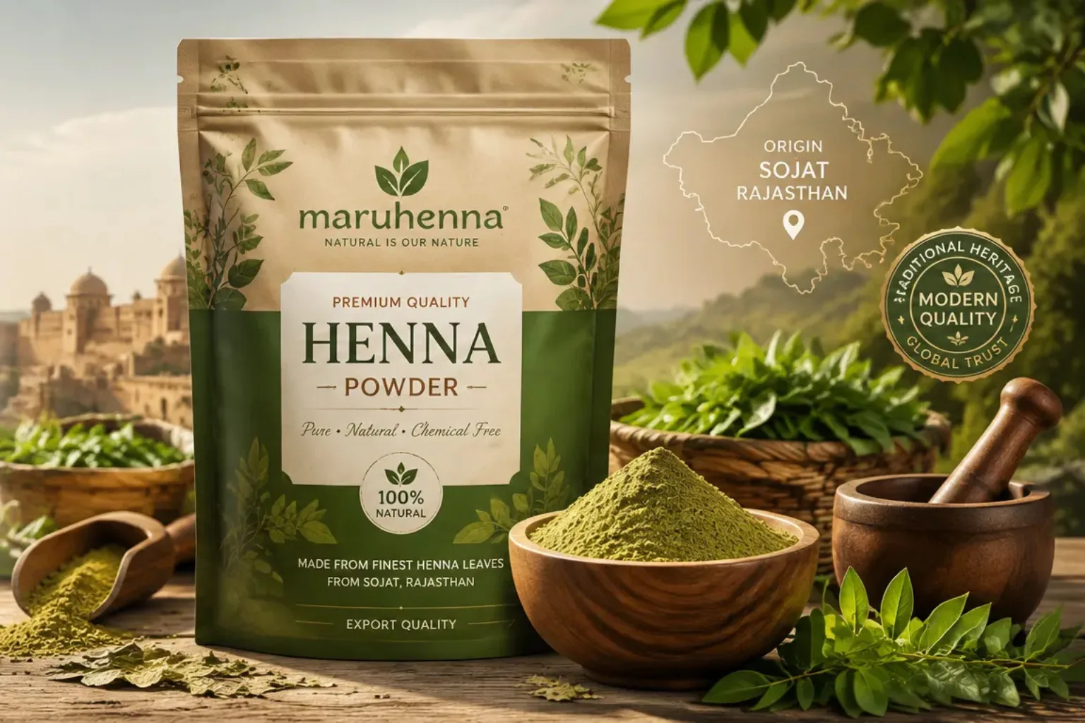 Premium Sojat henna powder for natural hair coloring